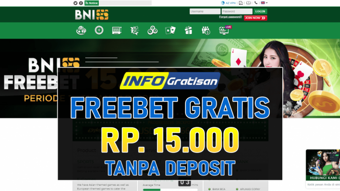 BNI88 – Freebet Gratis Terbaru Rp 15.000 Tanpa Syarat Deposit