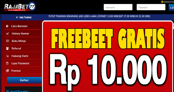 RajaBet77 Freebet Gratis Rp 10.000 Tanpa Deposit
