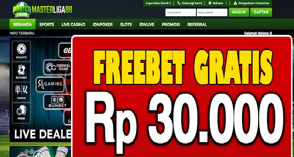 MasterLiga88 Freebet Gratis Rp 30.000 Tanpa Deposit