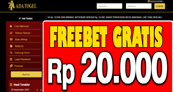 AdaTogel Freebet Gratis Rp 20.000 Tanpa Deposit