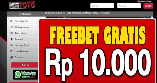 InemToto Freebet Gratis Rp 10.000 Tanpa Deposit