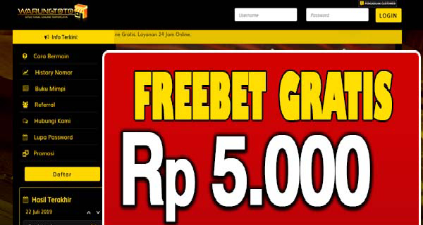 WarungToto.com Freebet Gratis Rp 5.000 Tanpa Deposit