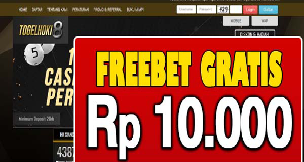 TogelHoki8.com Freebet Gratis Rp 10.000 Tanpa Deposit
